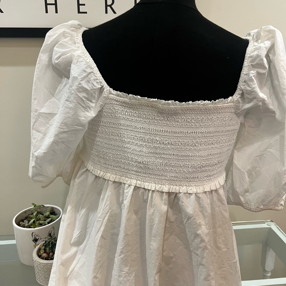 White Smocked 3/4 Sleeve Dress - Picture 3 of 6